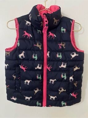 Joules Girls Reversible Horse Print Puffer Vest 3Y Pink Navy